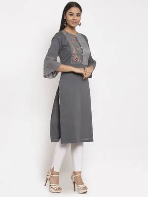 Grey embroidered cotton embroidered-kurtis 5