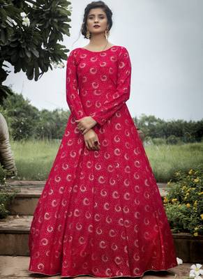 Rani Pink Georgette Foil Printed Designer Gown 1