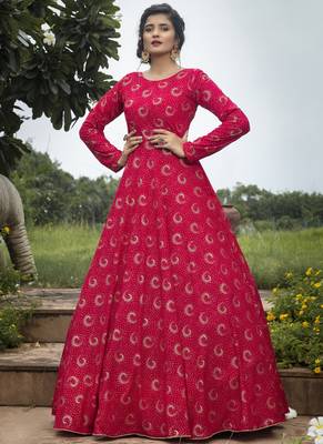 Rani Pink Georgette Foil Printed Designer Gown 2