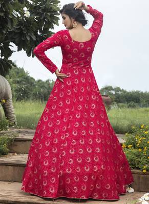 Rani Pink Georgette Foil Printed Designer Gown 3