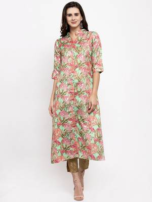 Sea-green printed art silk kurtas-and-kurtis 1
