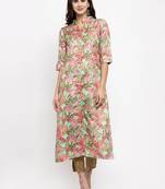 Sea-green printed art silk kurtas-and-kurtis