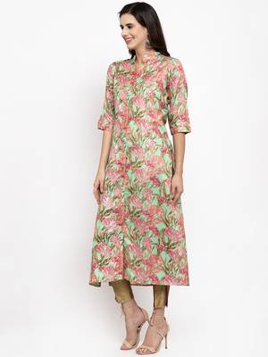 Sea-green printed art silk kurtas-and-kurtis 2