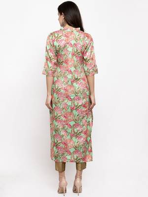 Sea-green printed art silk kurtas-and-kurtis 3