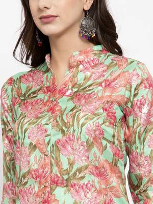 Sea-green printed art silk kurtas-and-kurtis 4