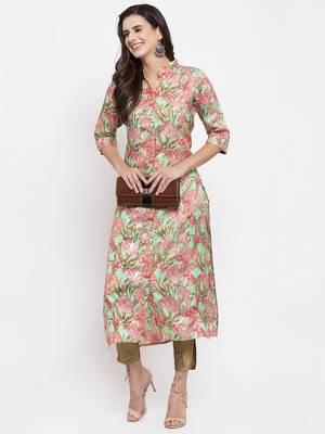 Sea-green printed art silk kurtas-and-kurtis 5