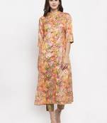 Orange printed art silk kurtas-and-kurtis