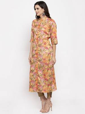 Orange printed art silk kurtas-and-kurtis 2
