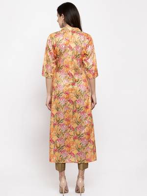 Orange printed art silk kurtas-and-kurtis 3