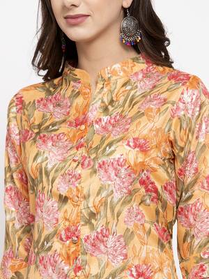 Orange printed art silk kurtas-and-kurtis 4