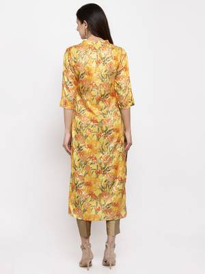 Yellow printed art silk kurtas-and-kurtis 3