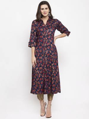 Navy-blue printed rayon kurtas-and-kurtis 1