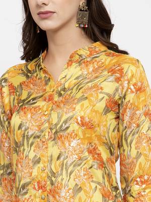 Yellow printed art silk kurtas-and-kurtis 4