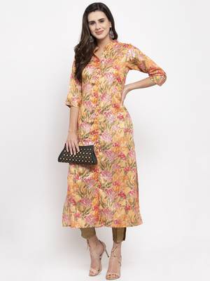 Orange printed art silk kurtas-and-kurtis 5