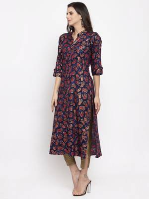 Navy-blue printed rayon kurtas-and-kurtis 2