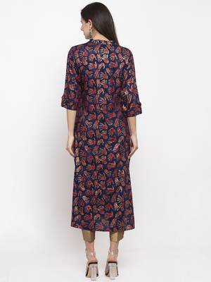Navy-blue printed rayon kurtas-and-kurtis 3