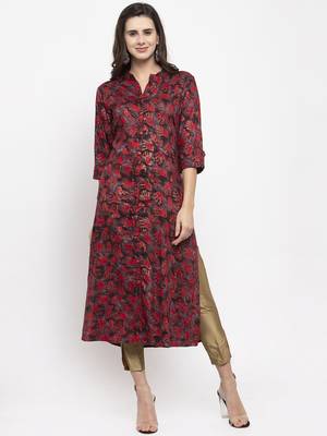 Brown printed rayon kurtas-and-kurtis 1