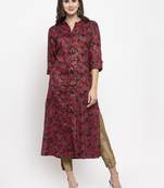 Brown printed rayon kurtas-and-kurtis