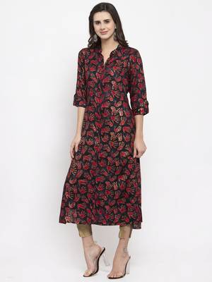 Black printed rayon kurtas-and-kurtis 2