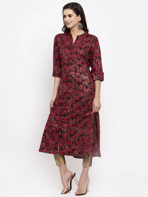 Brown printed rayon kurtas-and-kurtis 2