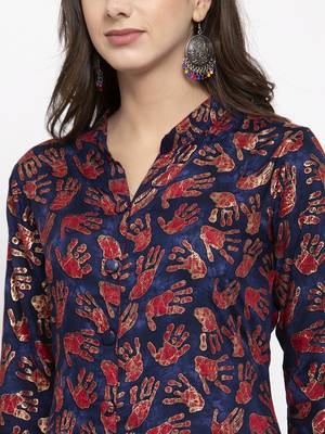 Navy-blue printed rayon kurtas-and-kurtis 4