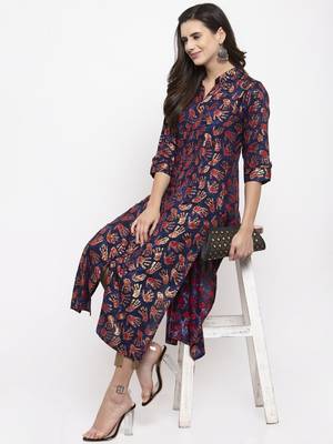 Navy-blue printed rayon kurtas-and-kurtis 5