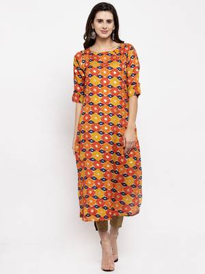 Orange printed art silk kurtas-and-kurtis 1