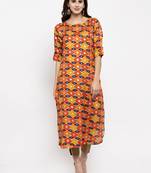 Orange printed art silk kurtas-and-kurtis