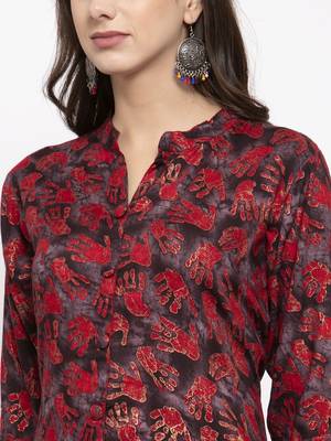 Brown printed rayon kurtas-and-kurtis 4