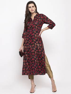 Black printed rayon kurtas-and-kurtis 5