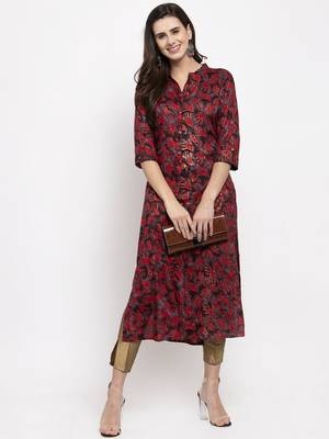 Brown printed rayon kurtas-and-kurtis 5