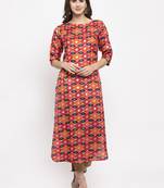 Magenta printed art silk kurtas-and-kurtis