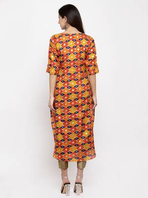 Orange printed art silk kurtas-and-kurtis 3