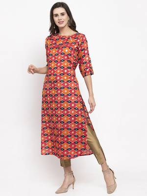 Magenta printed art silk kurtas-and-kurtis 2