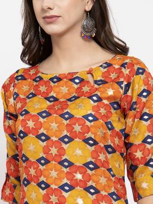 Orange printed art silk kurtas-and-kurtis 4