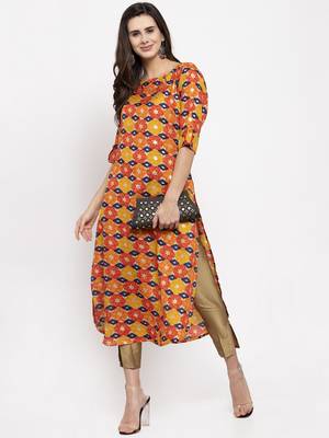 Orange printed art silk kurtas-and-kurtis 5