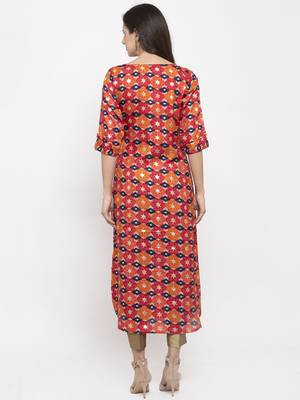 Magenta printed art silk kurtas-and-kurtis 3