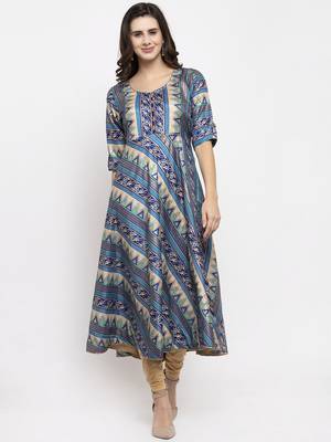 Blue printed art silk kurtas-and-kurtis 1