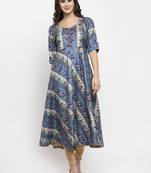 Blue printed art silk kurtas-and-kurtis