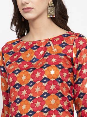 Magenta printed art silk kurtas-and-kurtis 4