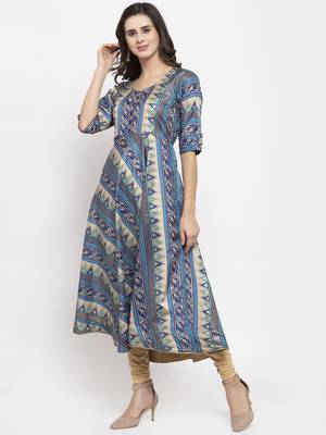 Blue printed art silk kurtas-and-kurtis 2