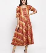 Maroon printed art silk kurtas-and-kurtis
