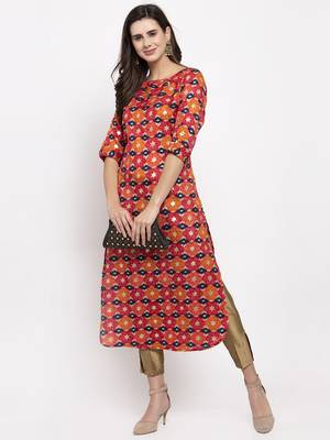 Magenta printed art silk kurtas-and-kurtis 5