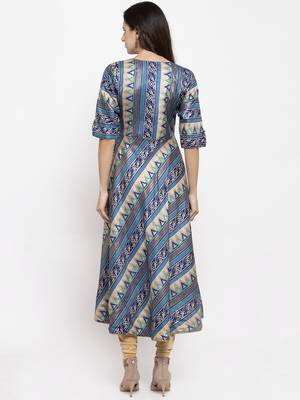 Blue printed art silk kurtas-and-kurtis 3