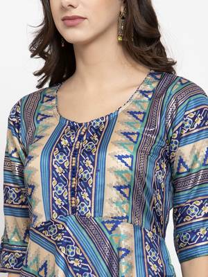 Blue printed art silk kurtas-and-kurtis 4