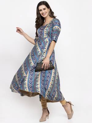 Blue printed art silk kurtas-and-kurtis 5