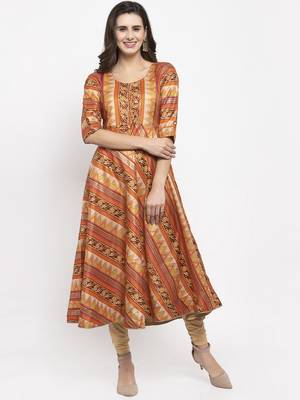 Light-brown printed art silk kurtas-and-kurtis 1