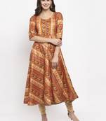 Light-brown printed art silk kurtas-and-kurtis