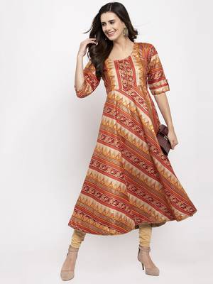 Maroon printed art silk kurtas-and-kurtis 5