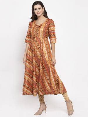 Light-brown printed art silk kurtas-and-kurtis 2